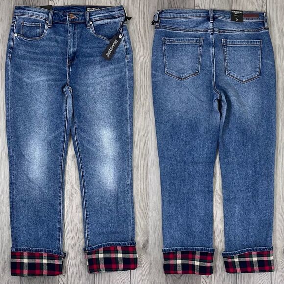 BlankNYC Women Size 29 High Rise Madison Crop Plaid Straight Leg Denim NEW Jeans - Picture 1 of 10